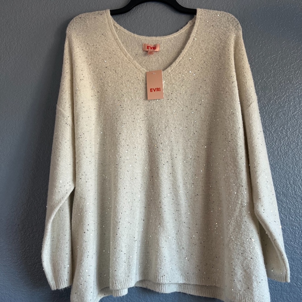Womens White Sparkle Sweater  3X
